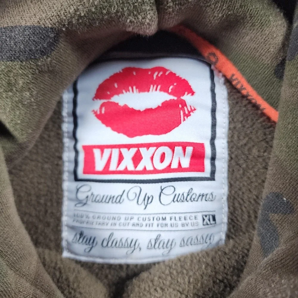 VIXXON Hoodie Womens XL Green Dixxon Camo Box Logo Fleece Pullover Streetwear - Picture 2 of 14